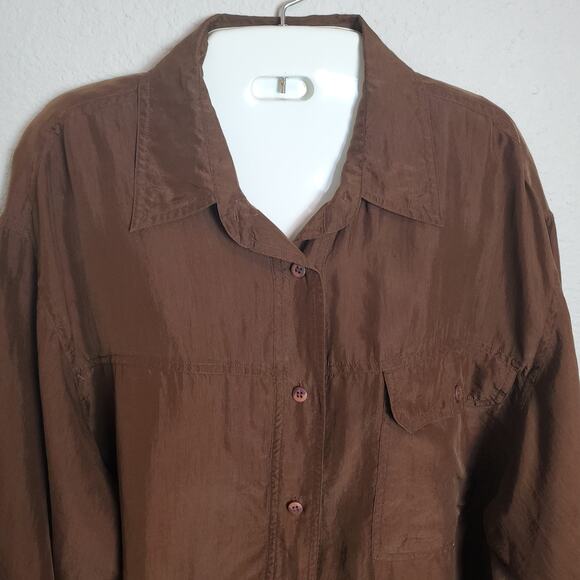 The Limited 100% Silk Button Down Shirt Brown Blouse Sz XL Vintage Y2K - Picture 2 of 8